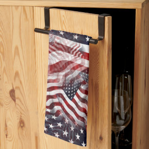 Abstract American Red White Blue Flag Motif Tea Towel
