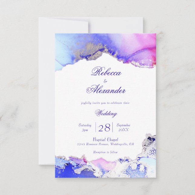 Abstract Amethyst Ink Wash Wedding Invitation (Front)
