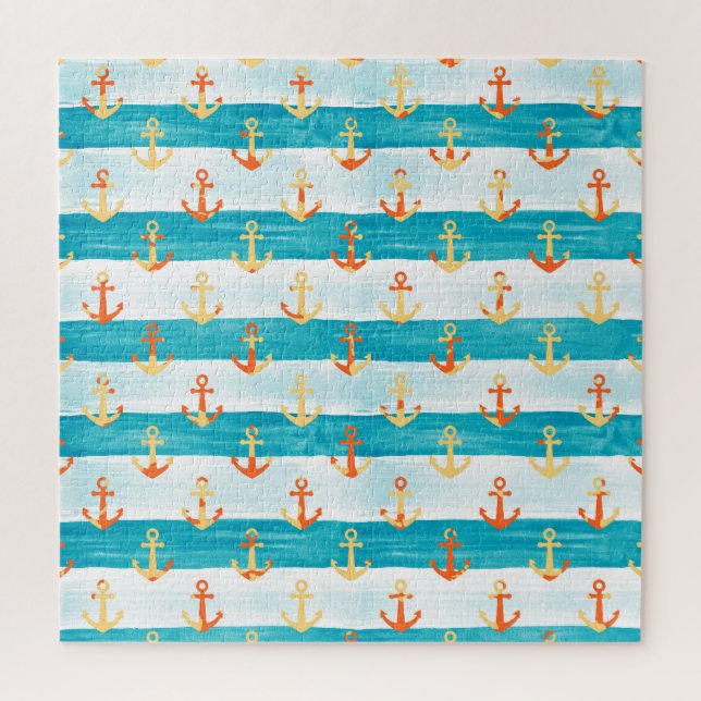 Abstract anchors: watercolor stripe pattern. jigsaw puzzle (Vertical)