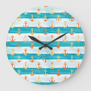 Abstract anchors: watercolor stripe pattern. large clock