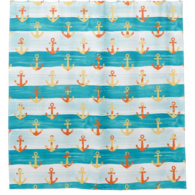 Abstract anchors: watercolor stripe pattern. shower curtain (Front)