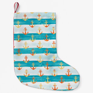 Abstract anchors: watercolor stripe pattern. small christmas stocking