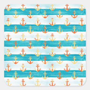Abstract anchors: watercolor stripe pattern. square sticker