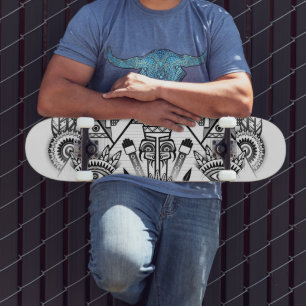 Abstract Ancient Native Indian Tribal Skateboard