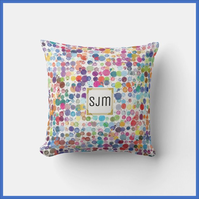 Abstract and Colorful Paint Splatter Monogram Cushion (Creator Uploaded)