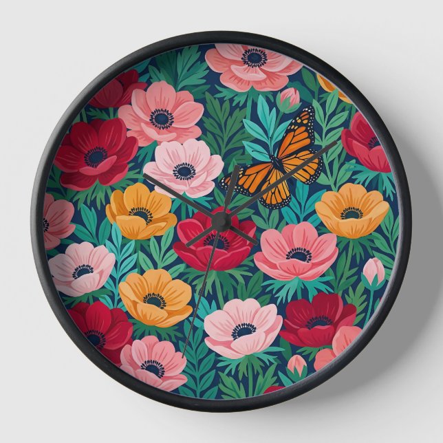 Abstract Anemone Monarch Art Clocks (Front)