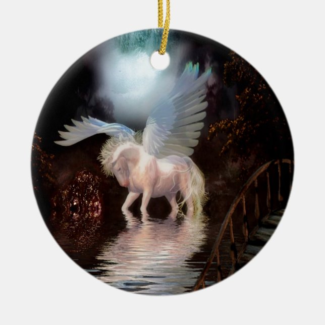 Abstract Angel White Horse Ceramic Tree Decoration (Front)