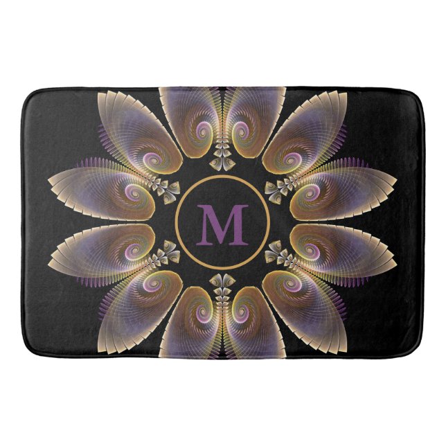 Abstract Angel Wings Mandala Fractal Monogram Bath Mat (Front)
