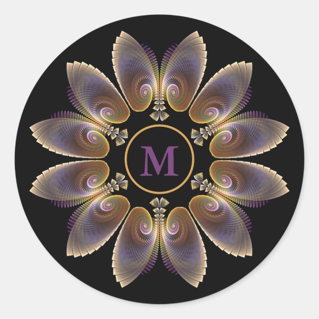 Abstract Angel Wings Mandala Fractal Monogram Classic Round Sticker (Front)
