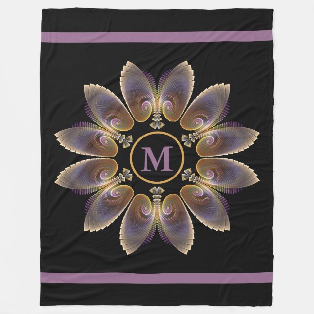 Abstract Angel Wings Mandala Fractal Monogram Fleece Blanket (Front)