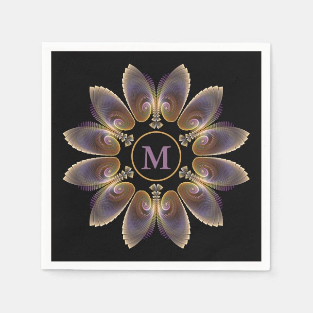 Abstract Angel Wings Mandala Fractal Monogram Napkin (Front)