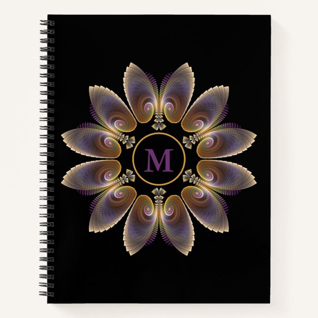 Abstract Angel Wings Mandala Fractal Monogram Notebook (Front)