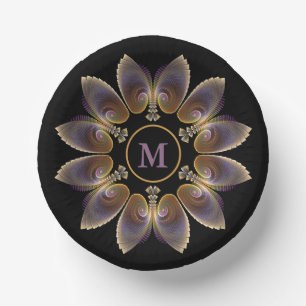 Abstract Angel Wings Mandala Fractal Monogram Paper Plate