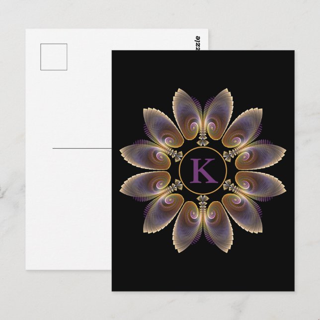 Abstract Angel Wings Mandala Fractal Monogram Postcard (Front/Back)