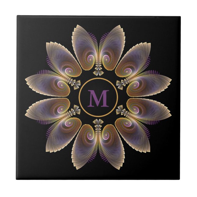 Abstract Angel Wings Mandala Fractal Monogram Tile (Front)