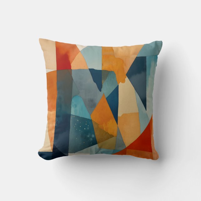 Abstract Angles of Blue and Orange Cushion (Front)