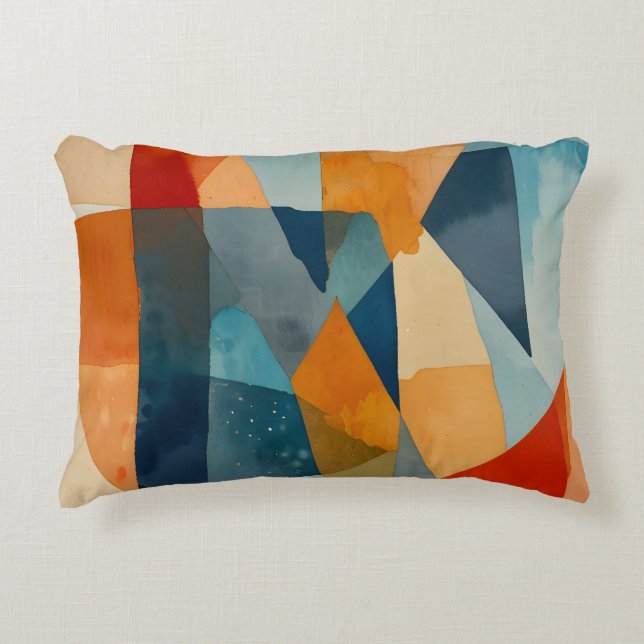 Abstract Angles of Blue and Orange Decorative Cushion (Front)