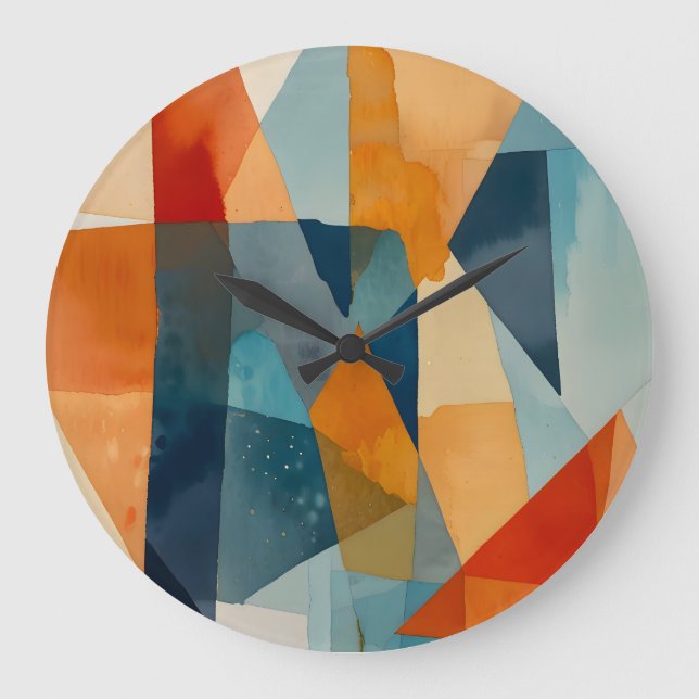Abstract Angles of Blue and Orange Large Clock (Front)