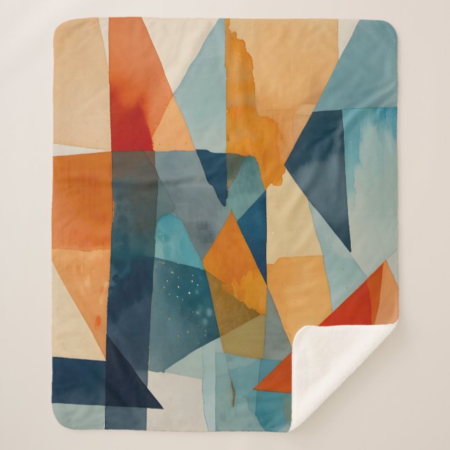 Abstract Angles of Blue and Orange Sherpa Blanket (Front)