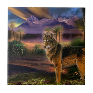 Abstract Animal Wolf Scene Tile