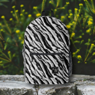 Abstract Animal Zebra Skin Black White Monogram Printed Backpack