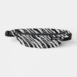 Abstract Animal Zebra Skin Black White Name Custom Bum Bags