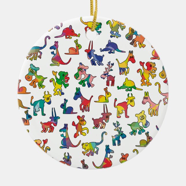 Abstract Animals Pattern Tiles Ceramic Tree Decoration (Front)