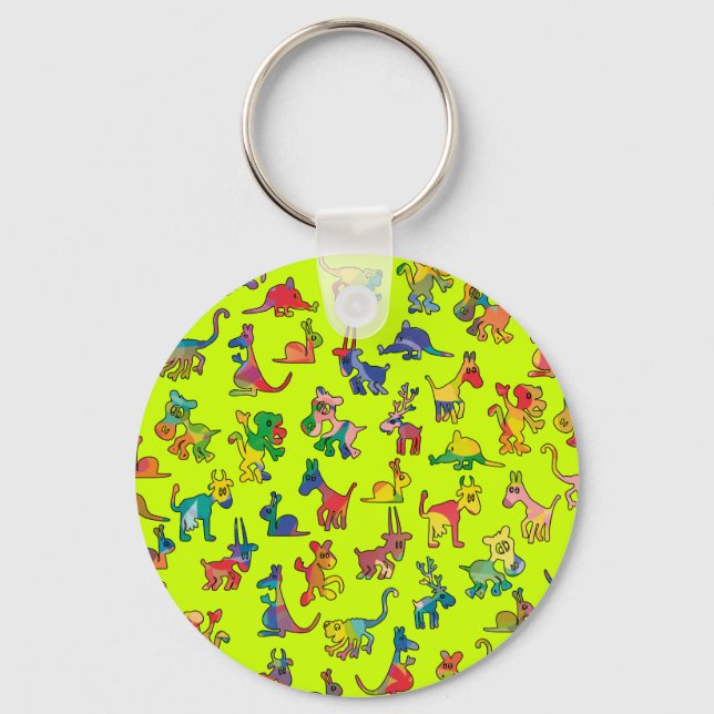 Abstract Animals Pattern Tiles Key Ring (Front)