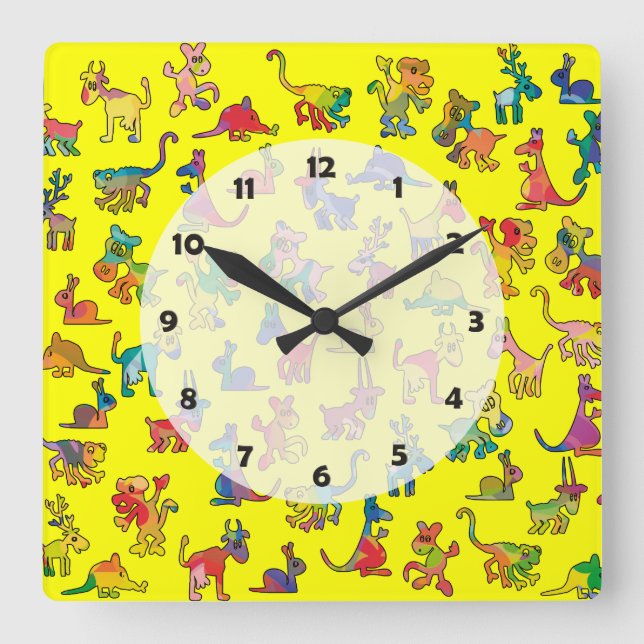 Abstract Animals Pattern Tiles Square Wall Clock (Front)