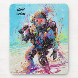 Abstract anime scuba diver underwater comical mouse pad