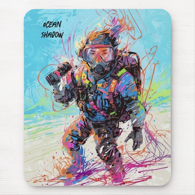 Abstract anime scuba diver underwater comical  mouse pad (Front)