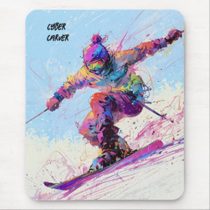 Abstract anime snow skier editable mouse pad