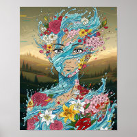 Abstract Anime: Water Spirit with Floral Bloom