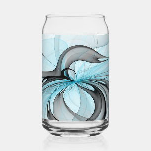 Abstract Anthracite Gray Blue Modern Fractal Art Can Glass