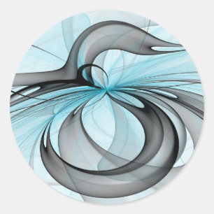 Abstract Anthracite Gray Blue Modern Fractal Art Classic Round Sticker