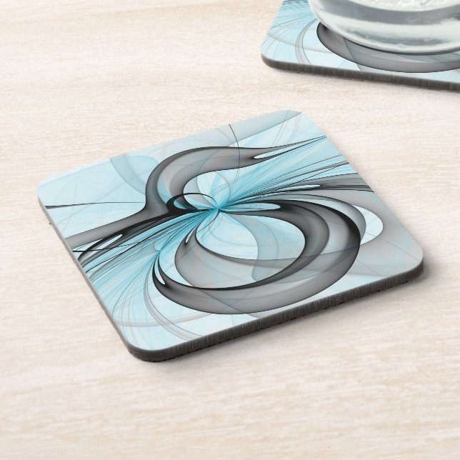 Abstract Anthracite Gray Blue Modern Fractal Art Coaster (Left Side)