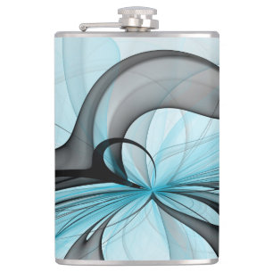 Abstract Anthracite Gray Blue Modern Fractal Art Hip Flask