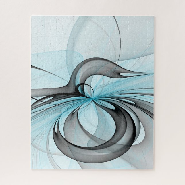 Abstract Anthracite Gray Blue Modern Fractal Art Jigsaw Puzzle (Vertical)