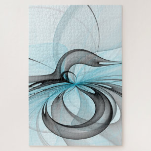 Abstract Anthracite Gray Blue Modern Fractal Art Jigsaw Puzzle