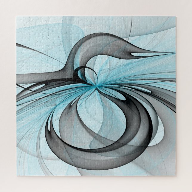 Abstract Anthracite Gray Blue Modern Fractal Art Jigsaw Puzzle (Vertical)