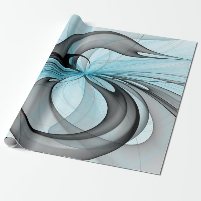 Abstract Anthracite Gray Blue Modern Fractal Art Wrapping Paper (Unrolled)