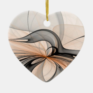 Abstract Anthracite Gray Sienna Modern Fractal Art Ceramic Tree Decoration