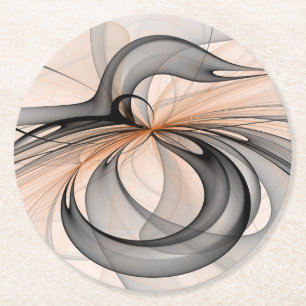 Abstract Anthracite Gray Sienna Modern Fractal Art Round Paper Coaster