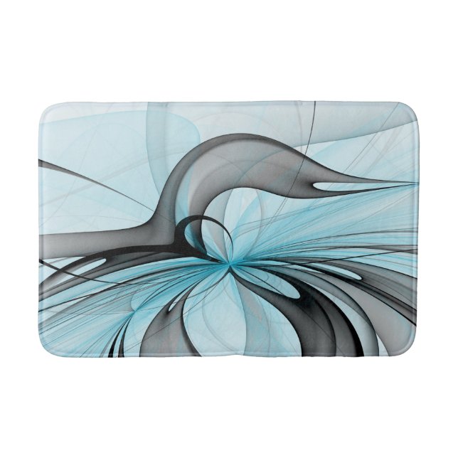 Abstract Anthracite Grey Blue Modern Fractal Art Bath Mat (Front)