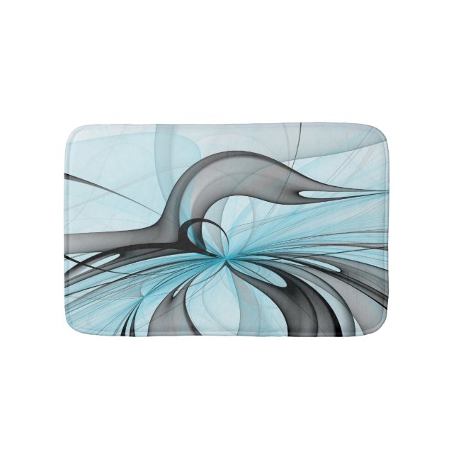 Abstract Anthracite Grey Blue Modern Fractal Art Bath Mat (Front)