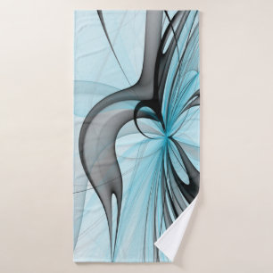 Abstract Anthracite Grey Blue Modern Fractal Art Bath Towel