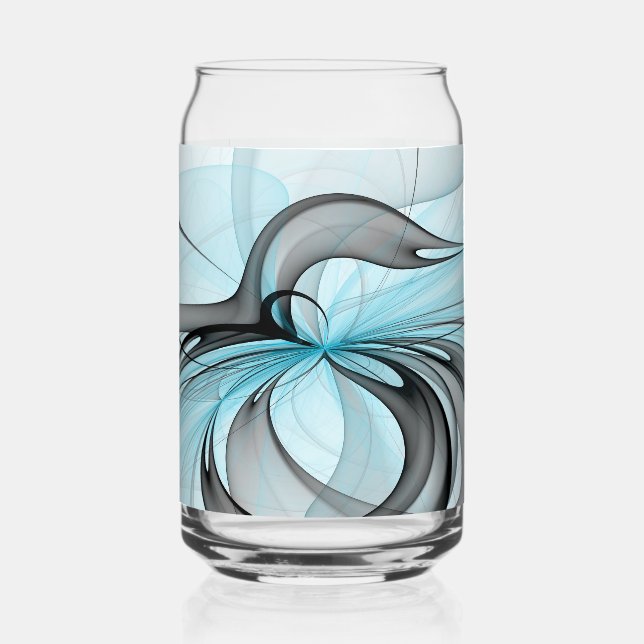 Abstract Anthracite Grey Blue Modern Fractal Art Can Glass (Front)