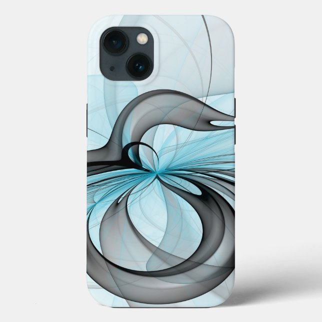 Abstract Anthracite Grey Blue Modern Fractal Art Case-Mate iPhone Case (Back)