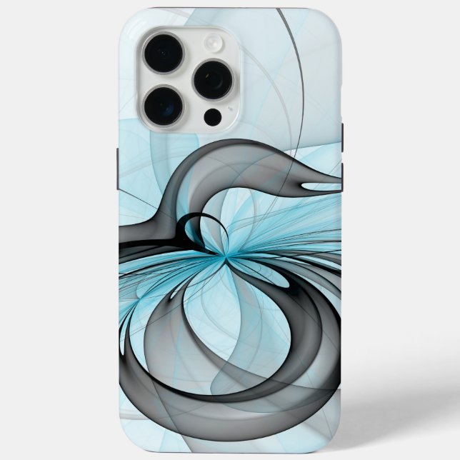Abstract Anthracite Grey Blue Modern Fractal Art Case-Mate iPhone Case (Back)