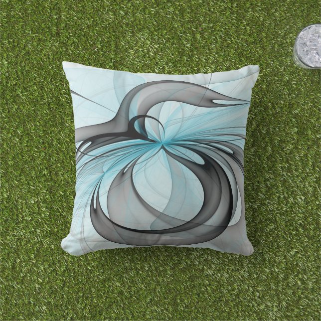 Abstract Anthracite Grey Blue Modern Fractal Art Cushion (Grass)